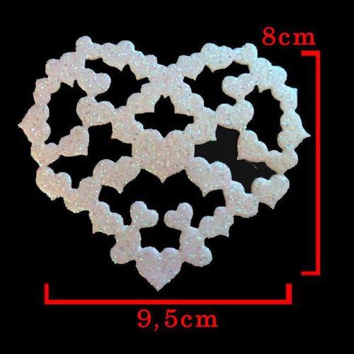 Découpe cœur décor  intérieur cœurs paillettes ton  blanc découpe sticker  taille environ 9,5. unitaire. n°800 