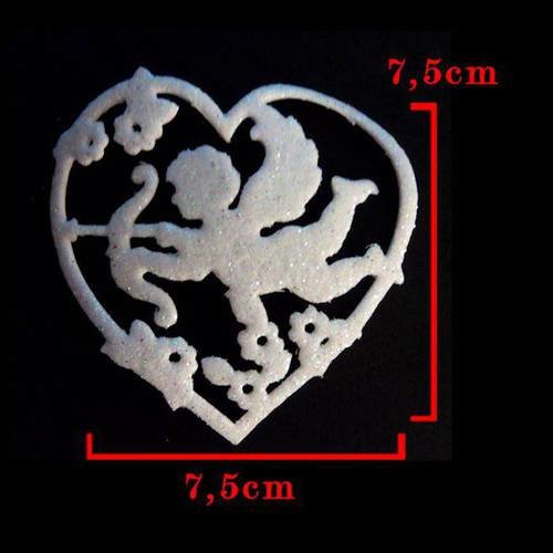 Découpe cœur décor  intérieur ange valentin paillettes ton  blanc sticker  taille environ 7,5 . unitaire. n°800