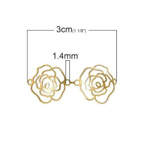 Fleur doré rose double taille 3cm embellissement connecteur . accessoire  de bijoux ou décoration en relief . unitaire.n°1000