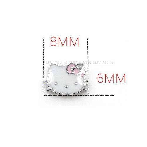 Charms chat modèle  a tête de chat avec nœud rose  8 mm pour pendentif avec vitre. n°1197