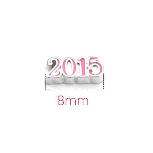 Charms chiffre 2015  rose taille environ 8 mm pour pendentif avec vitre. n°1198 