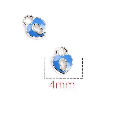 Charms flottant cœur de couleur bleu par lot de 2 pièces pour pendentif avec vitre.  n°1190  