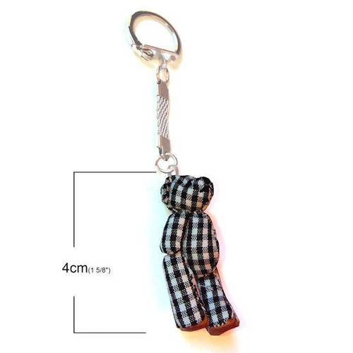 Ourson mini vichy noir 4cm sur porte-clé argenté .unitaire . n°2050 