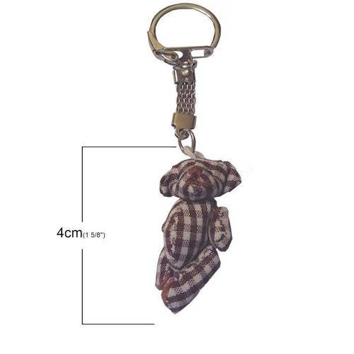 Ourson mini vichy marron 4cm sur porte-clé argenté .unitaire.n°2050