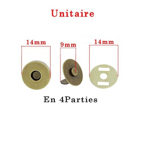Aimant bronze ø 14 mm .unitaire : fermoir, système de fermeture pour vos créations d'accessoires, sacs, cartonnage...n°231