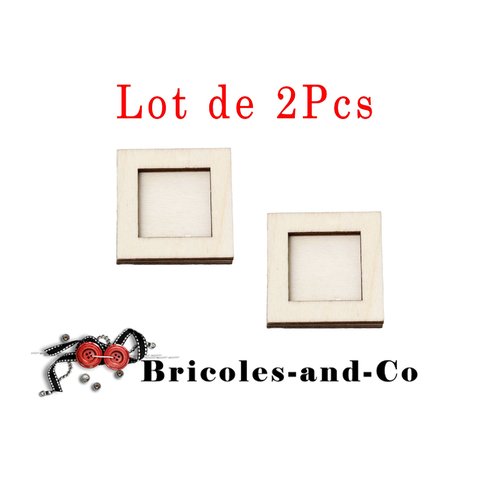 Cadre carré en bois, miniature cadre nature .4cm lot de 2 pcs n°2060