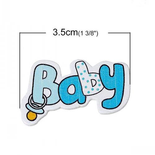 Embellisement naissance bleu bois à la forme petit mot de 4 lettres baby .unitaire n°501 