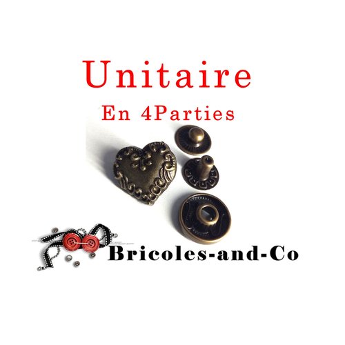 Rivet cœur dentelle, bronze, 1,2cm, bouton snap amour, bouton-pression cœur, n°811.unitaire en 4 parties. 