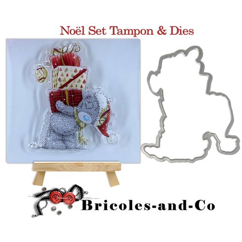 Noel ensemble matrice de découpe et tampon, ourson noël cadeaux.