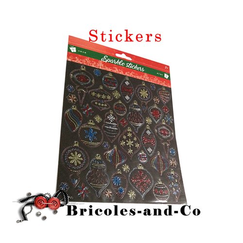 Stickers glitters de noel boules argent doré bleu et rouges pour vos créations de noel scrap, carterie, diy.