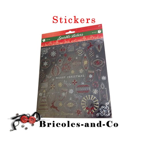 Stickers glitters de noel motifs  argent doré   et rouges pour vos créations de noel scrap, carterie, diy.