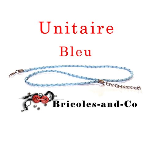 Chaine cuir tressée   bleu, collier diamètre 3mm ,  longueur 43cm environ, bijoux anse.