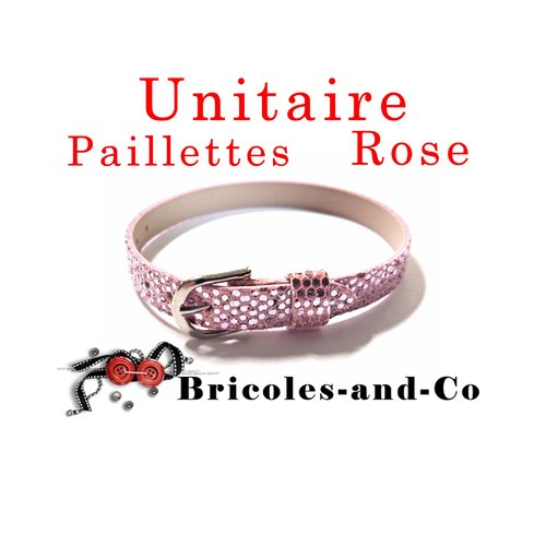 Bracelet rose en cuir à paillettes, longueur 22cm , largueur 8mm environ, bijoux fin et à la mode.