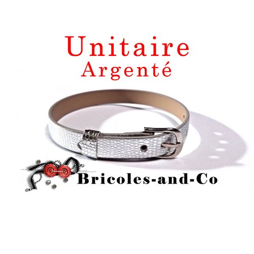 Bracelet  argenté cuir, longueur 22cm, largueur 8mm environ, bijoux fin et à la mode.
