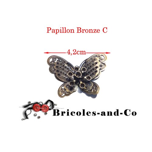 Papillon modèle c, embellissement,  charm ton bronze. largueur 4,2cm