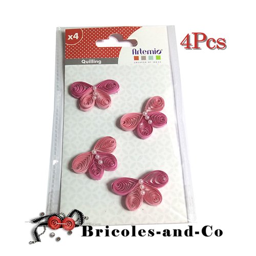 Papillon rose quilling stickers artemio en papier  lot de 4pcs