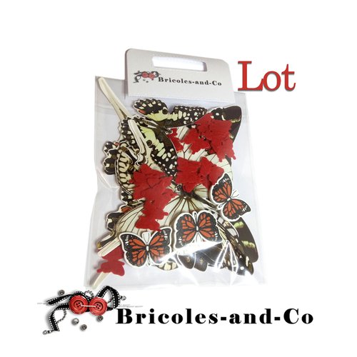 Papillon set rouge blanc en papier, bois et feutrine  lot de 48pcs  environs