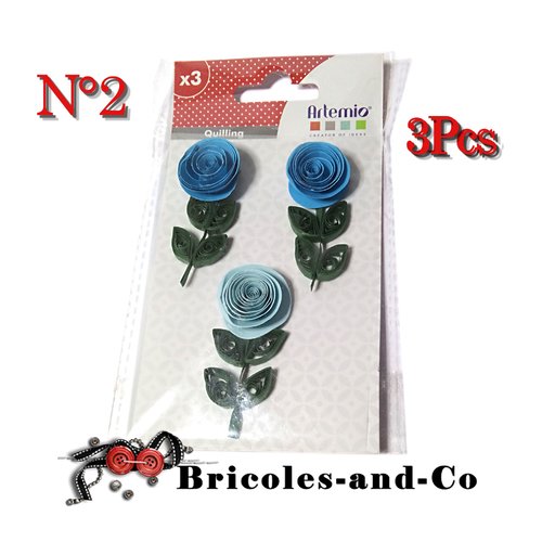 Fleur bleue  quilling n°2 stickers artemio en papier  lot de 3pcs