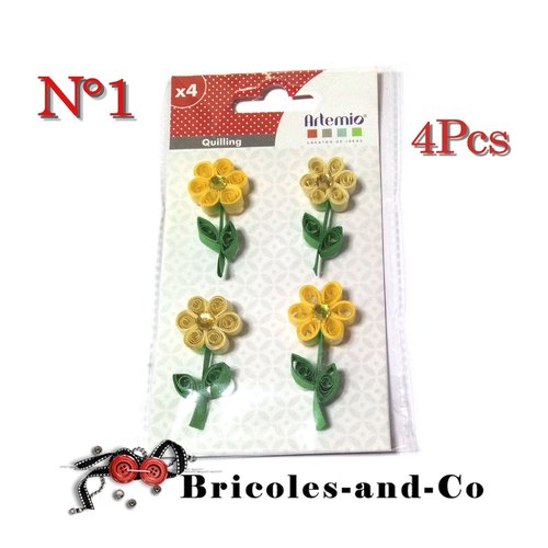 Fleur jaune  quilling n°1 stickers artemio en papier  lot de 4pcs
