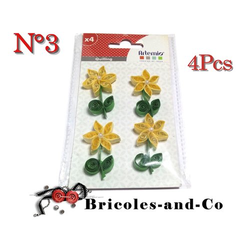 Fleur jaune  quilling n°3 stickers artemio en papier  lot de 4pcs