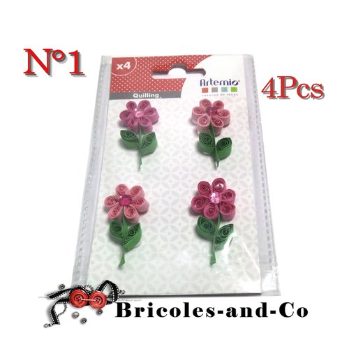 Fleur rose  quilling n°1 stickers artemio en papier  lot de 4pcs