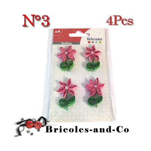 Fleur rose  quilling n°3 stickers artemio en papier  lot de 4pcs