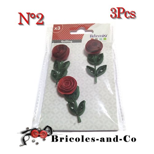 Fleur rouge quilling n°2 stickers artemio en papier  lot de 3pcs