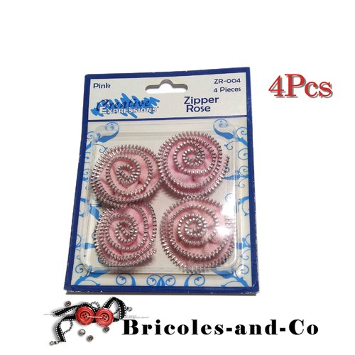 Fleur zipper rose marque creative expression .lot de 4pcs