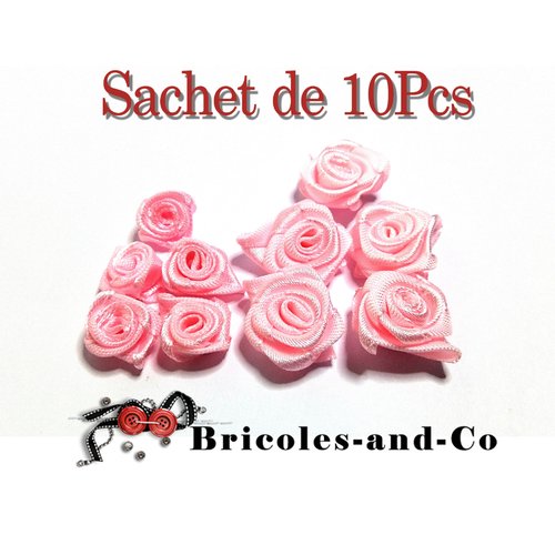 Fleur bouton satin  rose sachet de 10pcs. embellissement scrap
