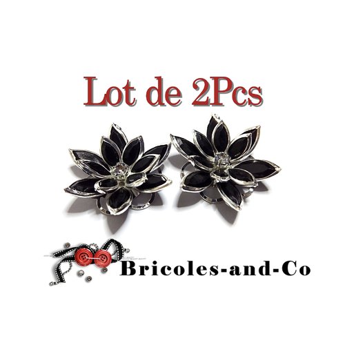 Fleur noire acrylique strass. lot 2pcs embellissement scrap