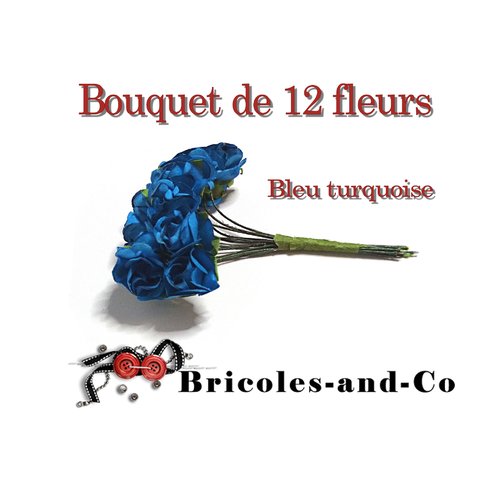 Fleur bouquet bleu turquoise  de 12fleurs embellissement scrap