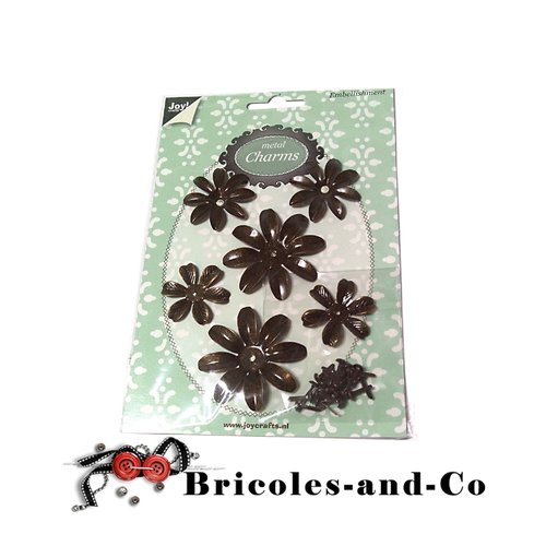 Fleur métal brad bronze sachet de 6 fleurs + brads embellissement scrap
