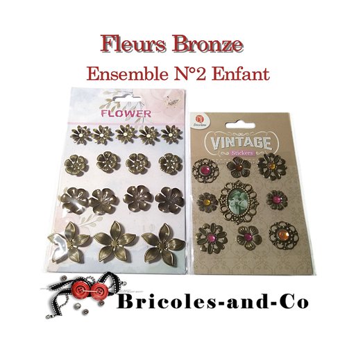Fleur métal. ensemble n°2 enfant 2 sachets embellissement scrap