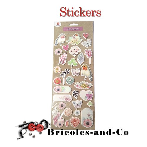 Fleur stickers mixed  3d  une planche  de 31pcs