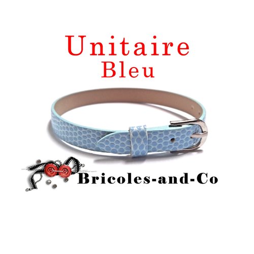 Bracelet bleu simili cuir, longueur 22cm, largueur 8mm environ, bijoux fin et à la mode.