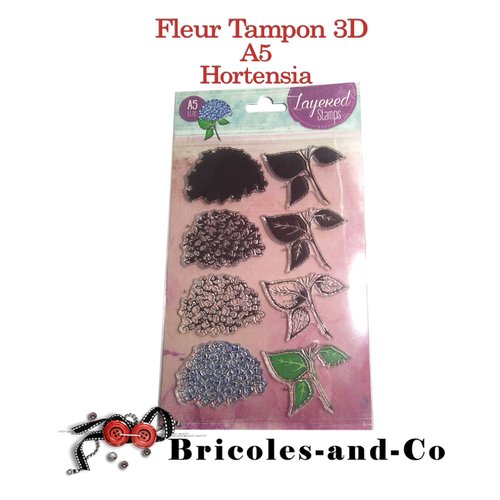 Fleur  tampon hortensia 3d format a5  une planche  de 8pcs
