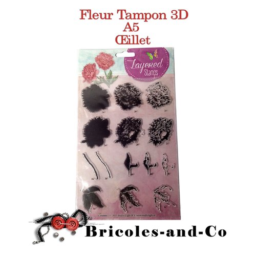 Fleur  tampon œillet  3d format a5  une planche  de 14pcs