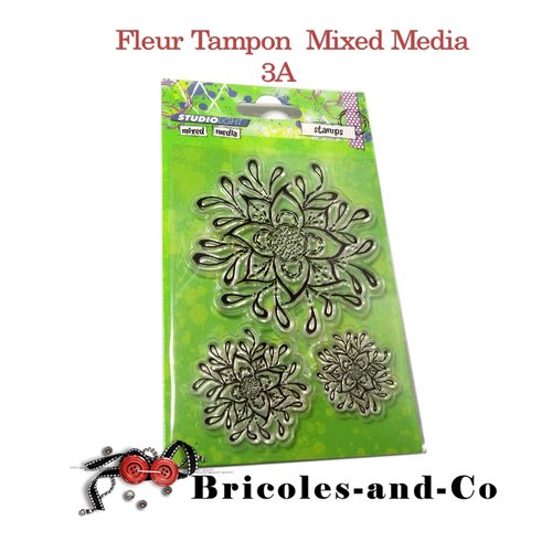 Fleur tampon mixed media 3a   une planche de 3pcs