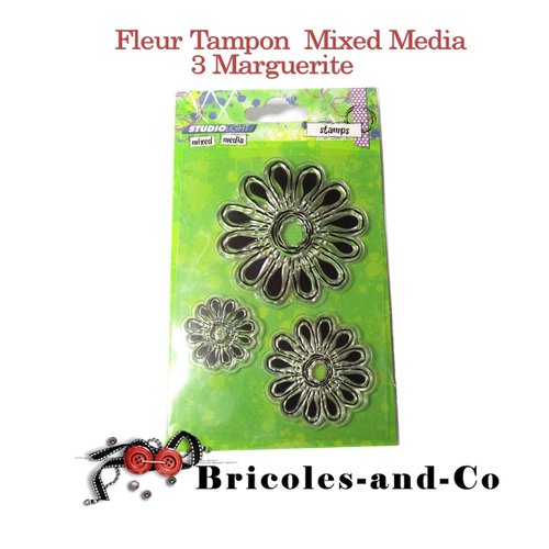 Fleur tampon mixed media 3 marguerite   une planche de 3pcs