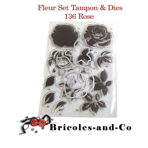 Fleur  tampon 136- 3d  rose + dies set .