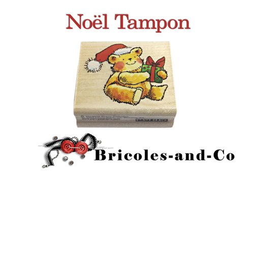 Noël tampon en bois ourson cadeaux    marque : penny-black