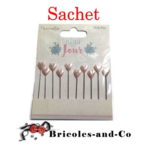 Cœur épingle rose nacrée 10pcs . marque dovecraft