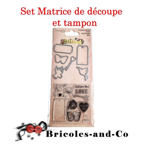 Cœur set matrice de découpe  et tampon marque : dovecraft