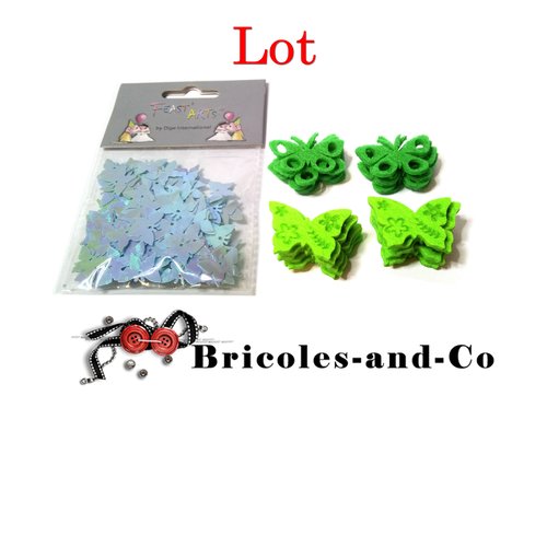 Lot papillon bleu confettis et papillon en mousse verte 24pcs