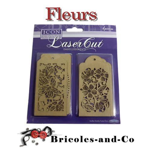 Fleur étiquette en bois laser cut 4pcs