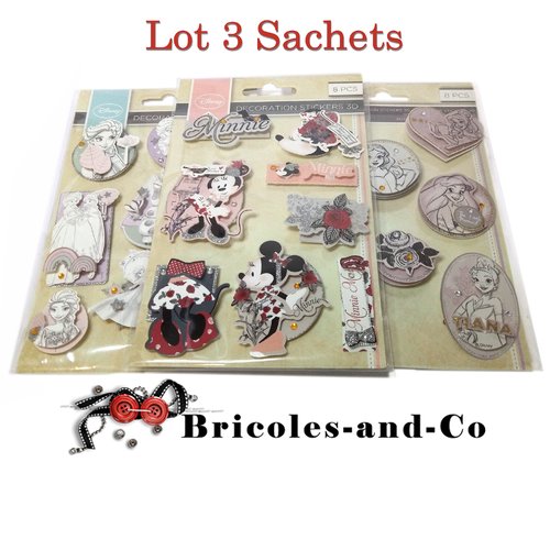 Lot 3pcs disney autocollant 3d minnie et princesses b