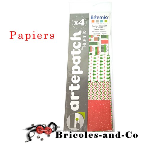 Noël  papier rouge vert cadeaux artemio papier artepatch sachet de 4 pcs