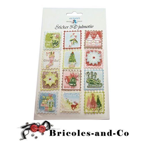 Noël  stickers  3d julmotiv 12pcs