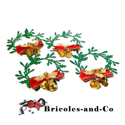 Noël  branche rond  cloche ruban rouge  4pcs