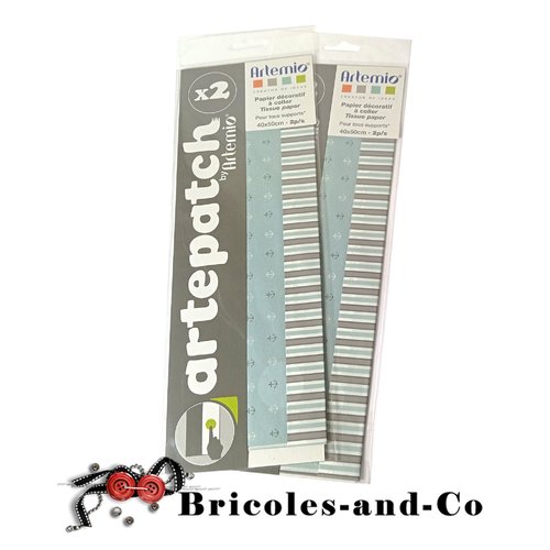 Papier artepatch gris bleu mer ancres  lot 4pcs